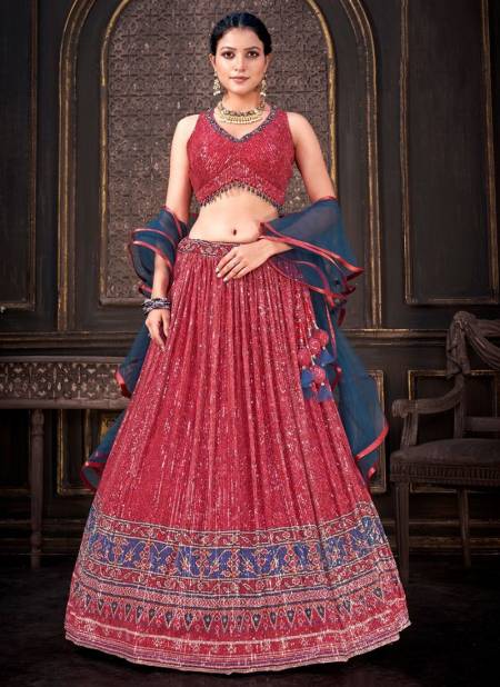 Red Colour Misty Rose New Fancy Stylish Party Wear Latest Designer Lahenga Choli Collection 1072